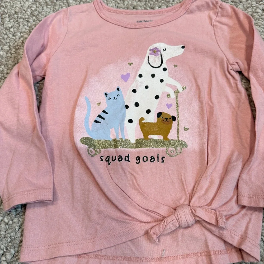 Carters Girls Pink Squad Goals‎ Graphic Long Sleeve Tie Front Top Size 2T